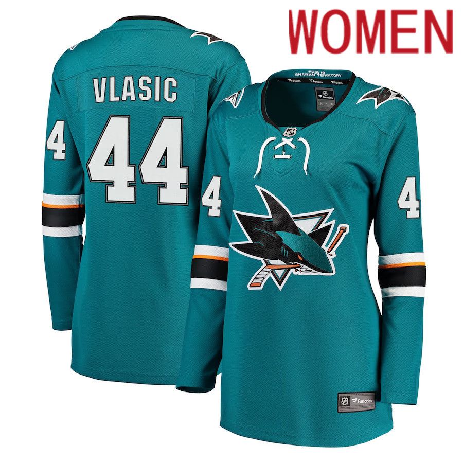 Women San Jose Sharks 44 Marc-Edouard Vlasic Fanatics Branded Teal Breakaway NHL Jersey